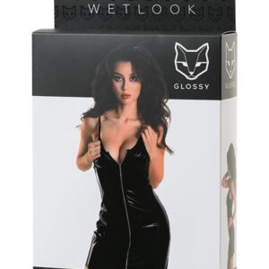 Glossy Wetlook black dress NAOMI - black - S - 561100955022-S