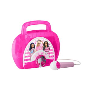 eKids Barbie Boombox Karaoke & Ενσύρματο Μικρόφωνο για παιδιά με ενσωματωμένη μουσική, φωτισμό, Sound Effects (BE-115) (Μωβ/Λευκό) - BE-115
