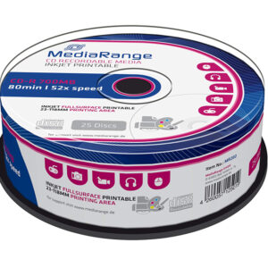 MEDIARANGE CD-R 52x 700MB, inkjet FF printable, cake box, 25τμχ