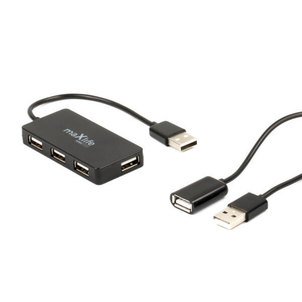 Maxlife Home Office USB 2.0 Hub (4xUSB 0,15m) + Καλώδιο επέκτασης 1,5 m σε χρώμα μαύρο - OEM0002311