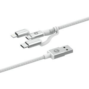 Mophie 3 σε 1 Charging Cable (microUSB / USB-C / Lightning) Αλουμινένιο καλώδιο δεδομένων (1 μέτρο – λευκό) - 409903219