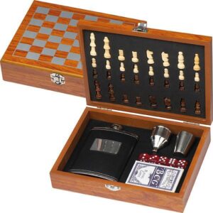 Σετ δώρου-παιχνιδιού σκάκι, τράπουλα, ζάρια και φλασκί σε ξύλινο κουτί 24x18x6εκ. - 23978------2