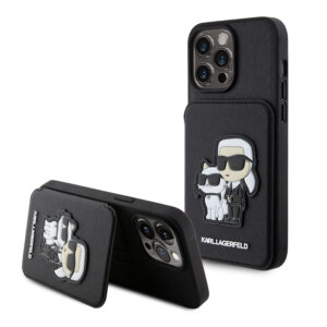 Karl Lagerfeld Karl+Choupette Saffiano Cardslots & Stand Case Θήκη προστασίας από δερματίνη με υποδοχή για κάρτες και stand– iPhone 15 Pro Max (Black – KLHCP15XSAKCSCK) - KLHCP15XSAKCSCK