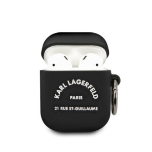 Karl Lagerfeld “St.Guillaume Logo Collection” Θήκη προστασίας από σιλικόνη για Apple Airpods 1/2 (Μαύρη - KLACA2SILRSGBK) - KLACA2SILRSGBK