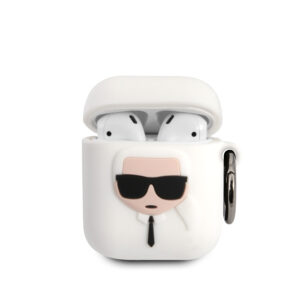 Karl Lagerfeld Embossed Logo Karl's Head Collection Θήκη προστασίας από σιλικόνη για Apple Airpods 1/2 (Λευκό - KLACCSILKHWH) - KLACCSILKHWH